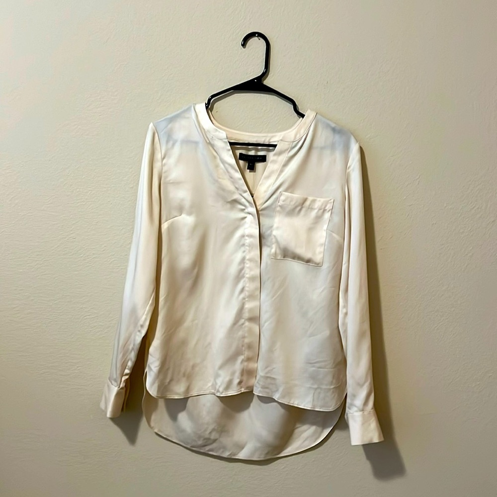 Silky cream hidden button blouse